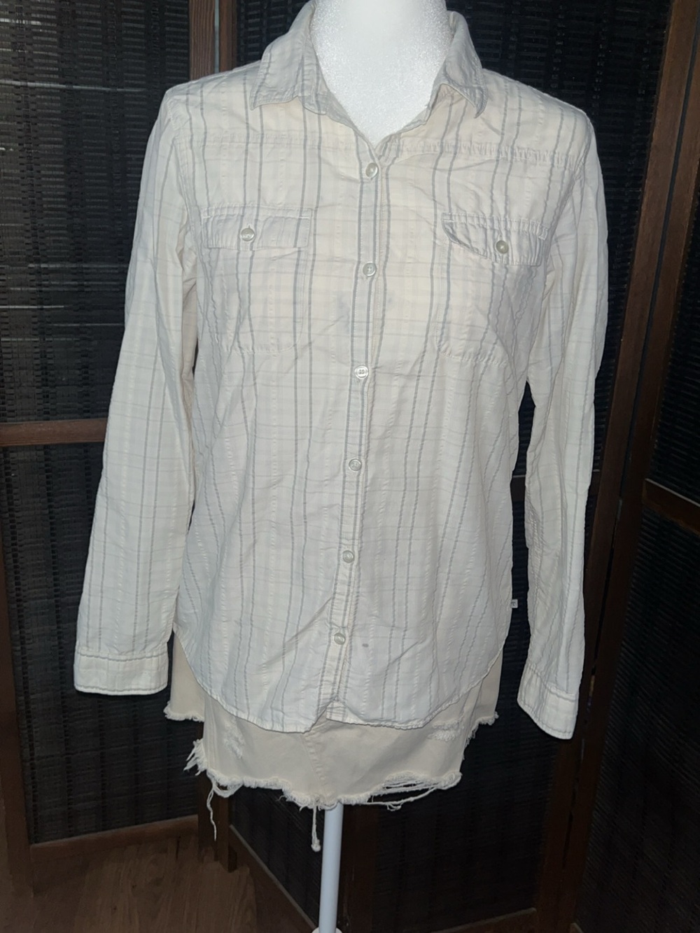Toad&Co Cream Plaid Lightweight Button-Front Shirt